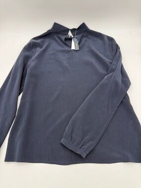 Pendleton Women's Navy Blue Split Neck 100% Silk Top Blouse Long Sleeve Small
